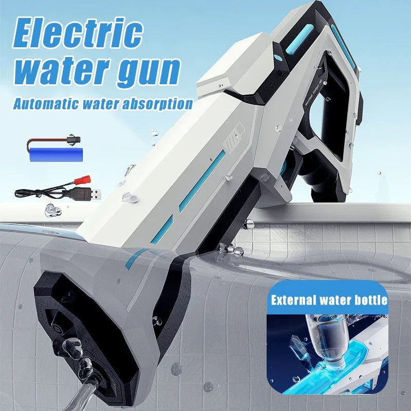 Electric Water Gun with Automatic Water Absorption – Rechargeable Outdoor Beach Battle Water Blaster