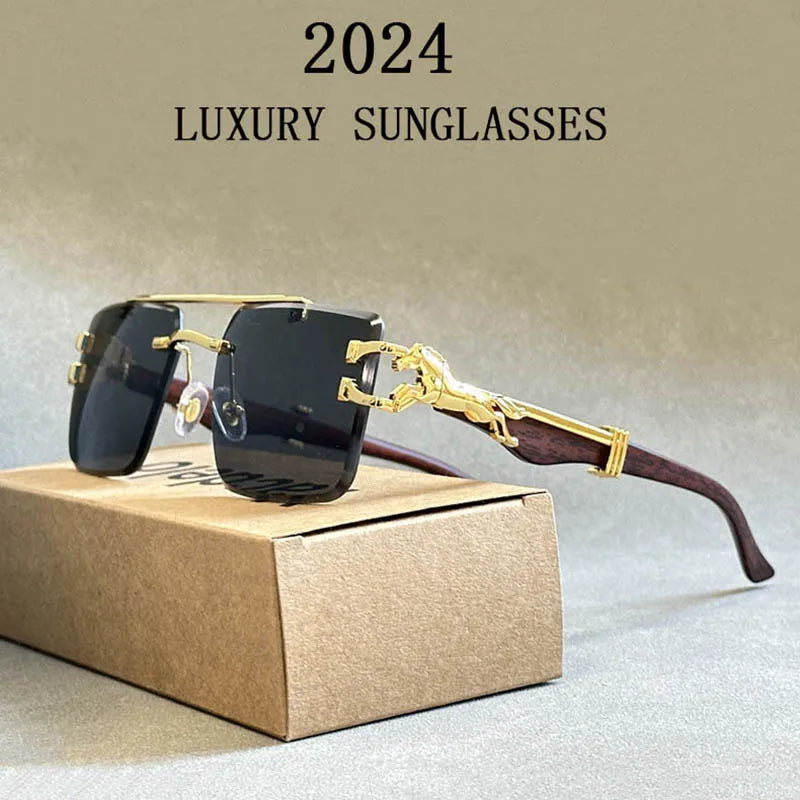 Square Sunglasses For Men New Luxury Vintage Designer Rimless Trendy Fashion Glasses Gafas De Sol Hombre