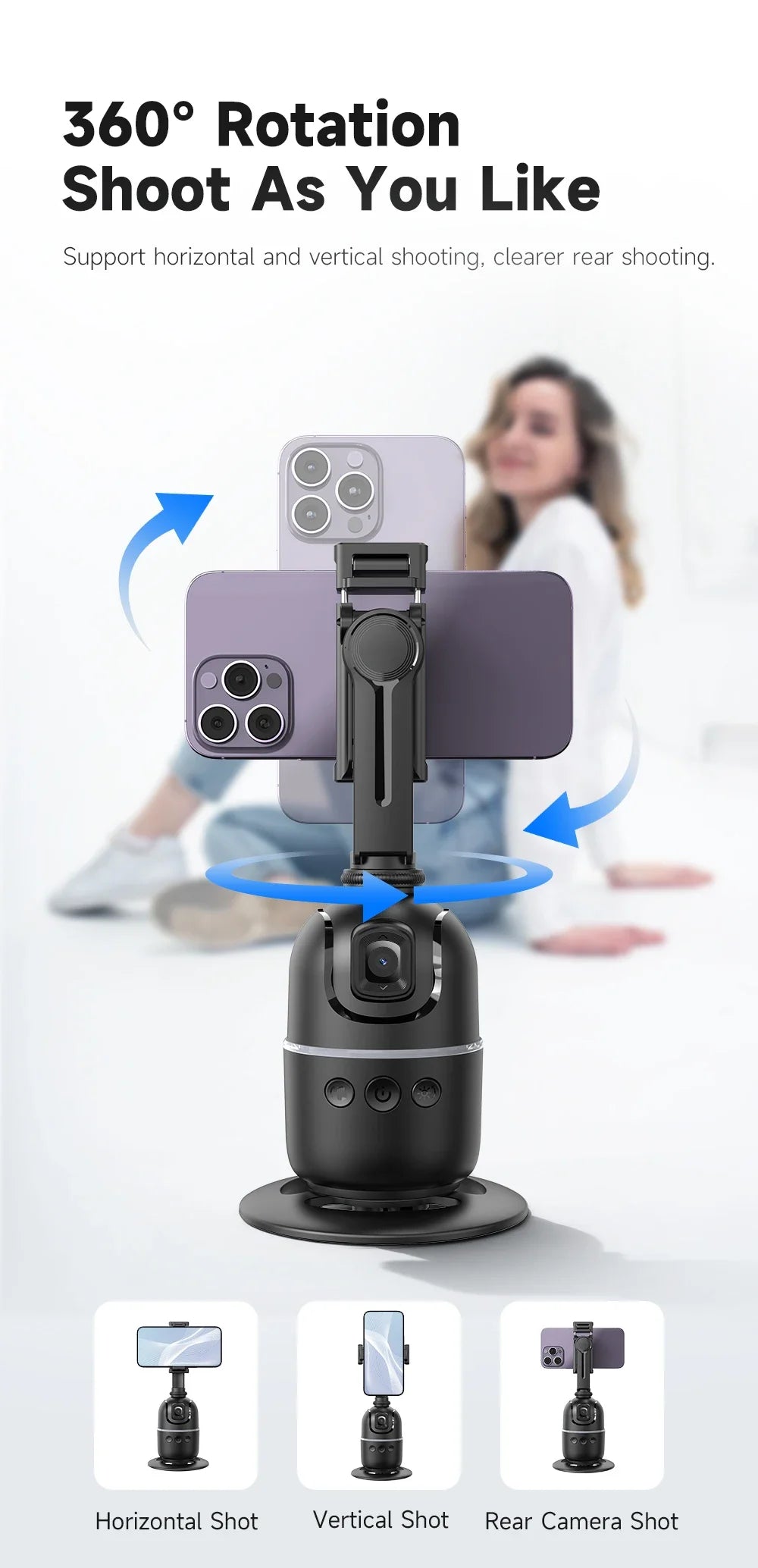 P03 Gimbal Stabilizer for Mobile Phone AI 360 Follow Selfie Stand Face Tracking Desktop Gimbal for Cellphone and Cameras