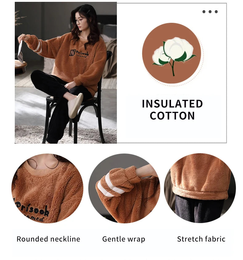 Women’s Winter Flannel Pajama Set – Warm, Thick Coral Fleece 2-Piece Loungewear