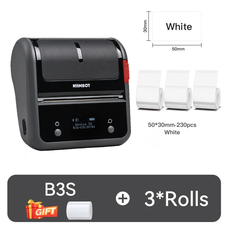 B3S Barcode Thermal Label Printer, Bluetooth Wireless Sticker Maker 20–75mm, Portable Inkless Label Printer for Clothing Jewelry & Shipping