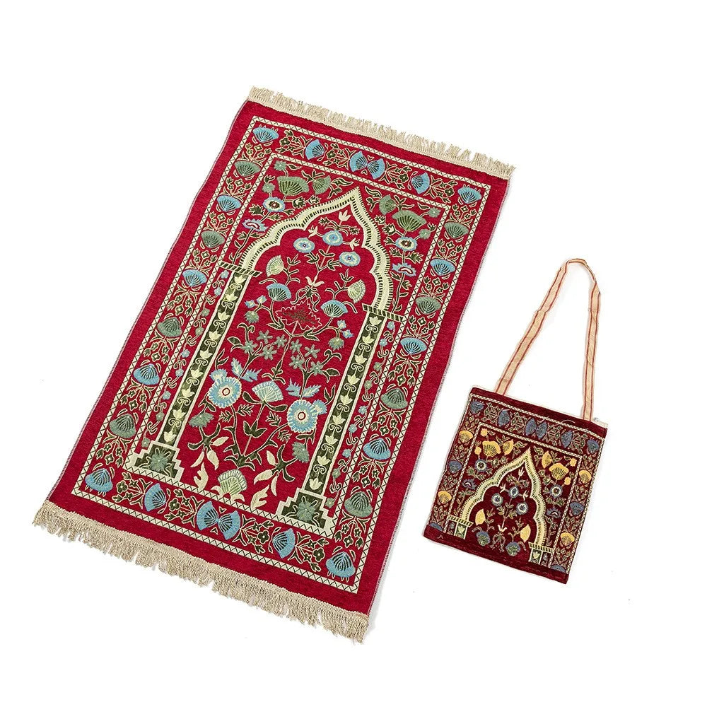 Prayer Rug Islamic Portable Muslim Prayer Rug Set with Elegant Bags Soft Carpet for Ramadan Islamic Muslim Great Gift for Family