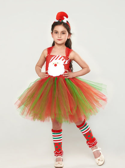 Sparkly Christmas Elf Tutu Dress for Girls Santa Claus Costumes for Kids Birthday Halloween Outfit Children Xmas Holiday Clothes