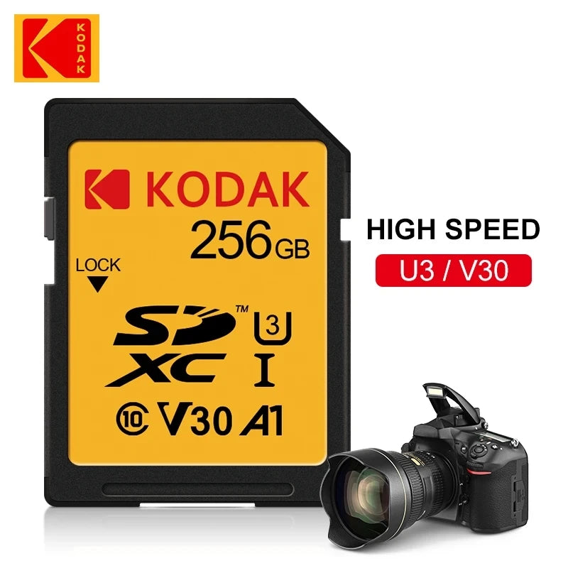 KODAK SD Cards for Camera 100MB/s High Speed Memory Card 256GB 128GB 64GB SDXC C10 A1 U3 V30 UHS-I sdcards for 4K HD SLR DV