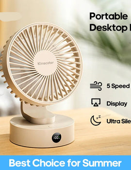Portable Mini Desktop Fan Silent High Wind Power Cordless Rechargeable Fan 5 Speed Cooler Small Fan for Students Office Gifts