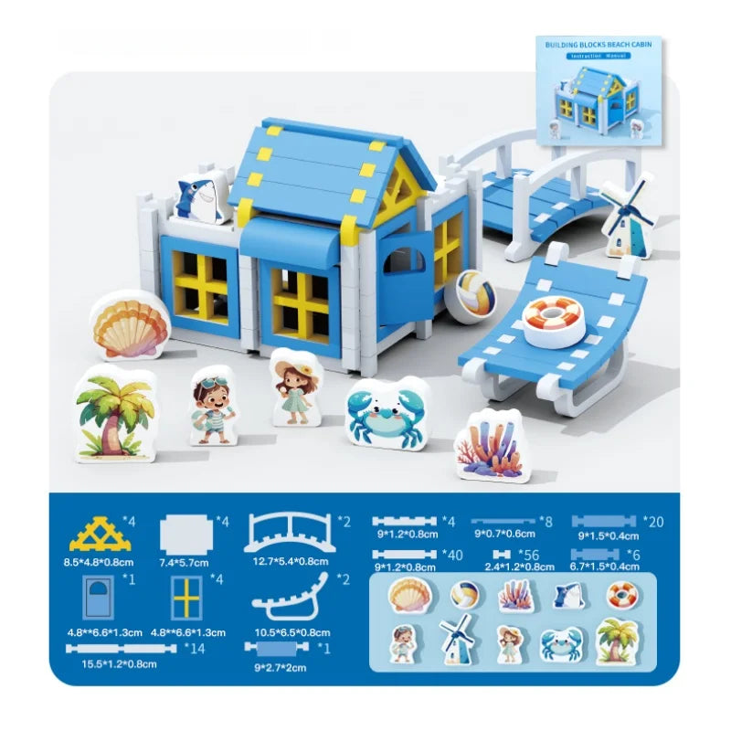 Wooden Beach Villa Building Blocks Construction Toy Set