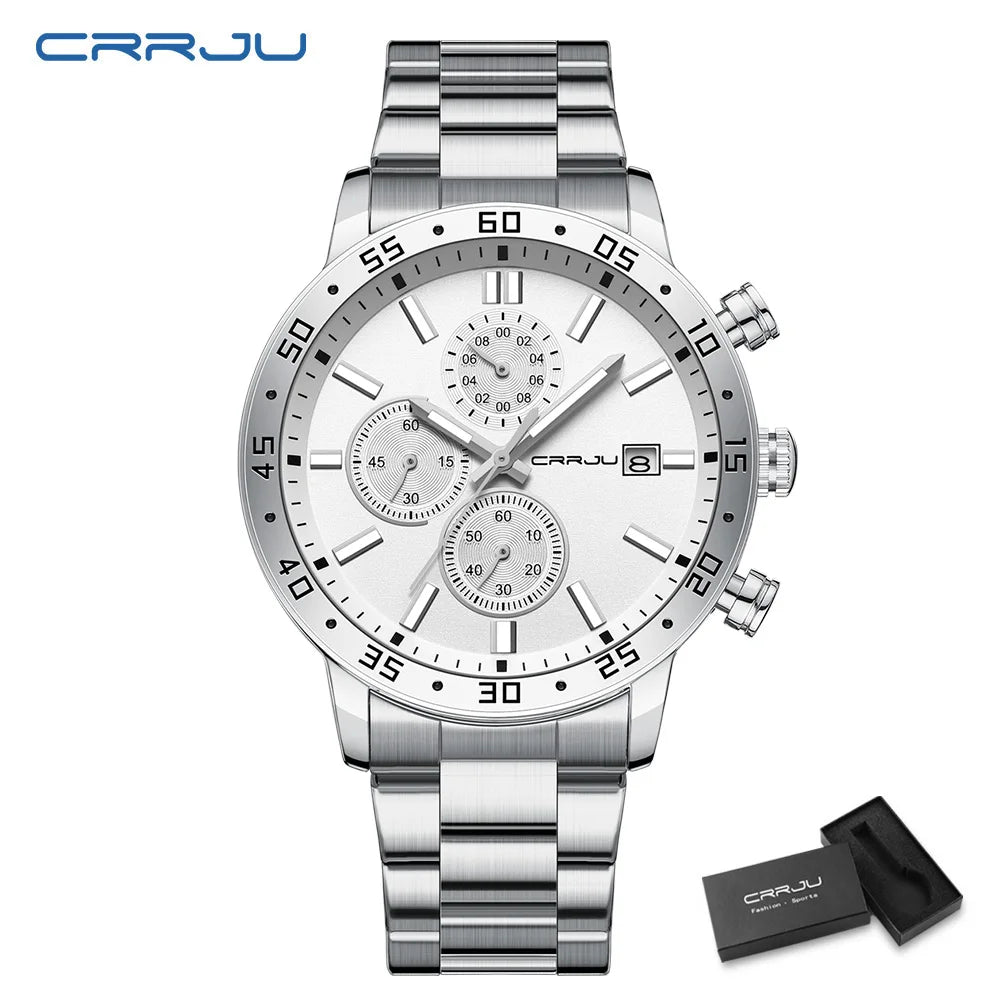 Fashion Mens Business Stainless Steel Band Quartz Watches with Calendar Chronograph Luminous Analog Wristwatch Man