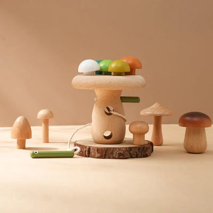 Kids Wooden Montessori Toys Mushroom Threading Game Wooden Educational Toys Fine Motor Skill Preschool Toys For Kids Baby Gifts