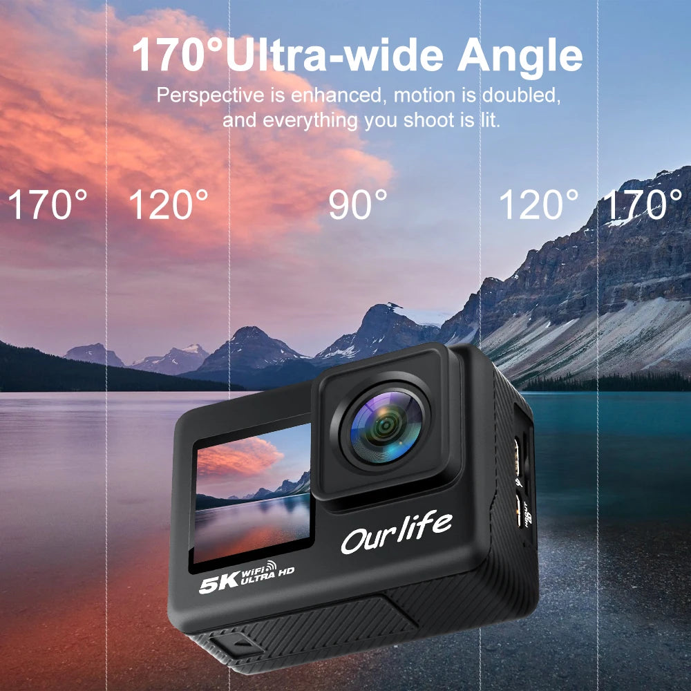 5K Action Camera with 2.0 Inch Touch Screen WiFi EIS and 30M Waterproof Housing