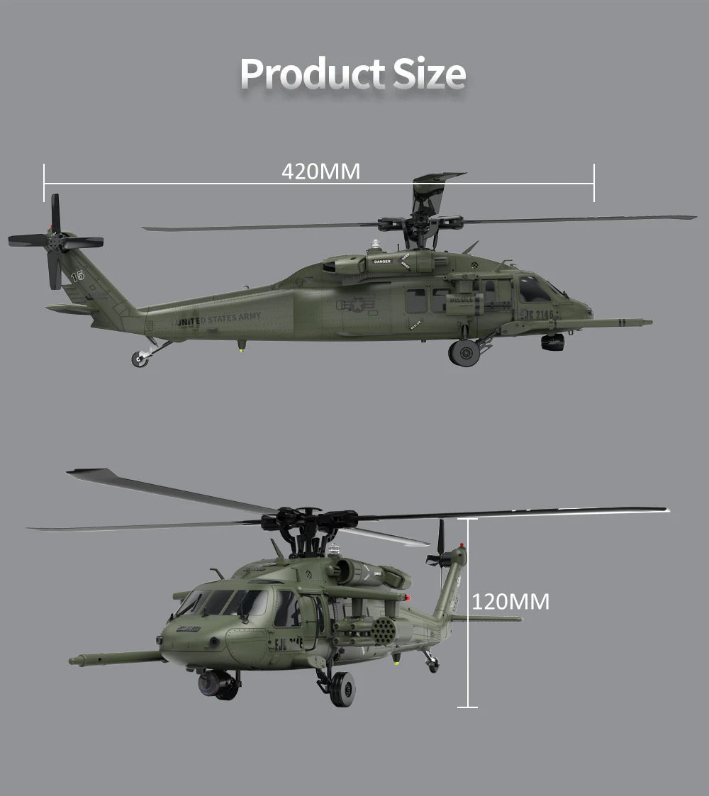Six Channel Flybarless Remote Control Military Helicopter With Six Axis Gyroscope