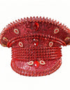 Red Rhinestone Luxury Festival Captain Hat Wedding Military Captain Hats Steampunk Caps Punk Rivets Sergeant Hat Masquerade