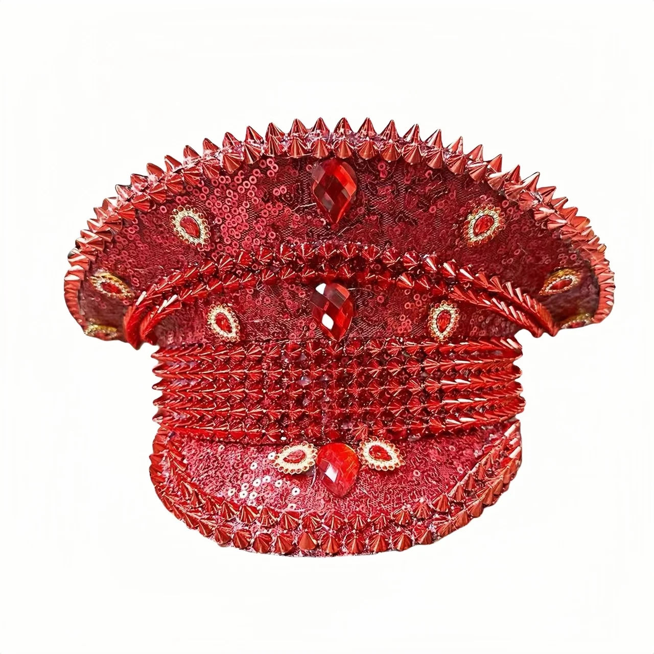 Red Rhinestone Luxury Festival Captain Hat Wedding Military Captain Hats Steampunk Caps Punk Rivets Sergeant Hat Masquerade