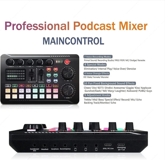 Professional USB Condenser Microphone Sound Mixer Kit With Bluetooth Voice Changer