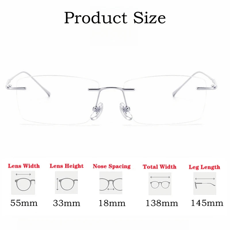 Fashion Business Ultra-light Pure Titanium Eyewear Women Retro Square Optical Prescription Rimless Glasses Frame Men