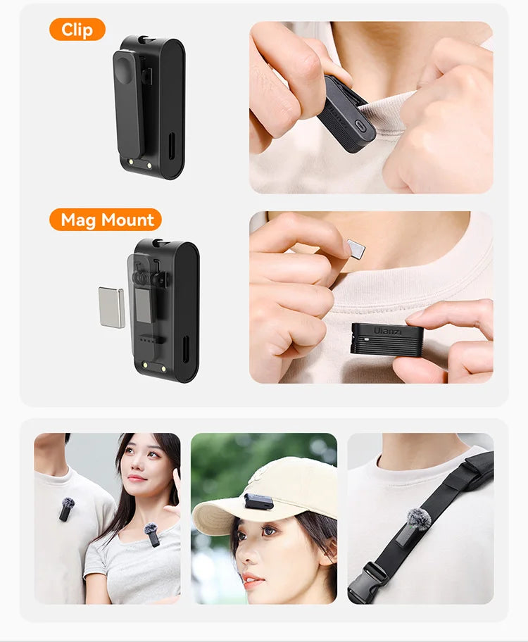 Wireless Lavalier Microphone for iPhone Android Camera Dual Mic with Charging Case