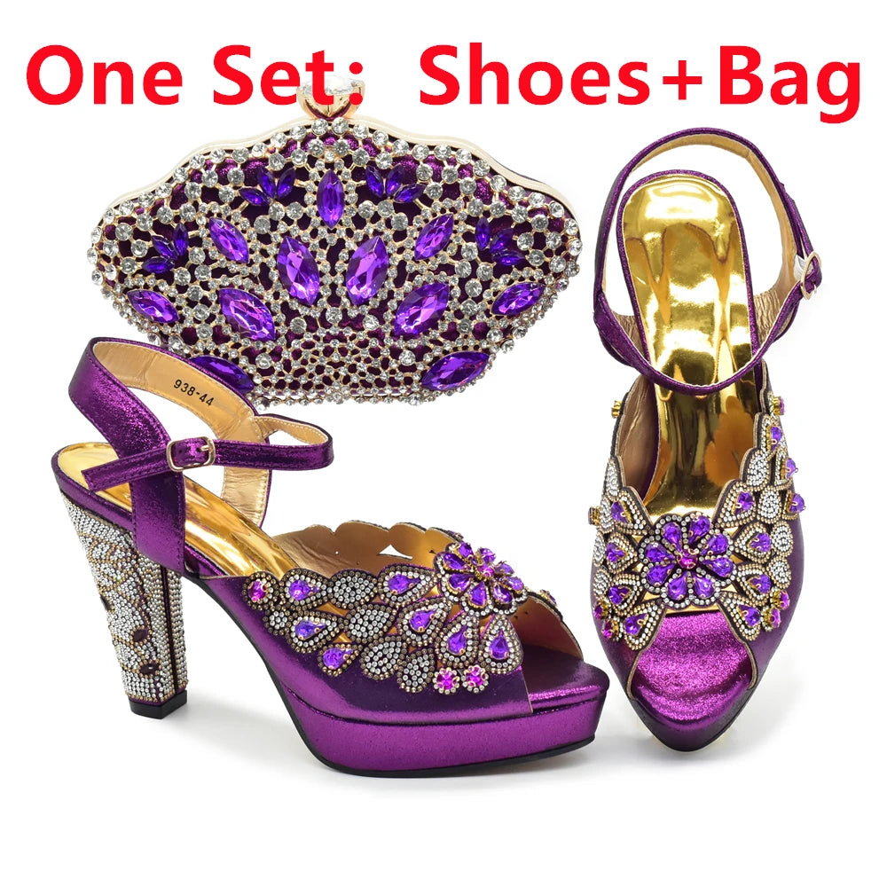 Style Matching Bag and Shoes Set Italian Women Design Shoes Matching Bag Decorated with Rhinestone Luxury Pumps Women