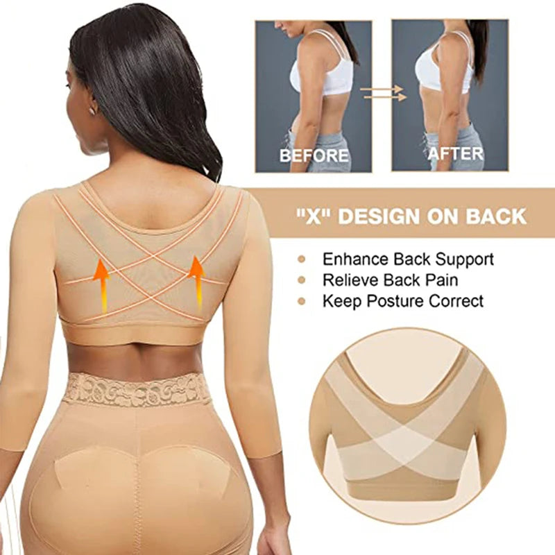 Womens Arm Shaper Tops Slimmer Compression Half Sleeves Post Surgery Posture Corrector Shapewear