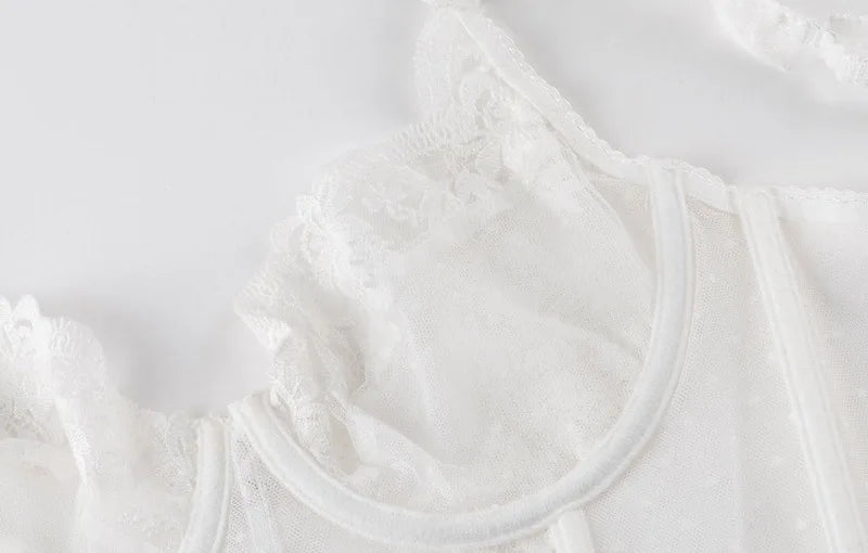 Womens French Lace Unlined Underwire Bra and Brief Set