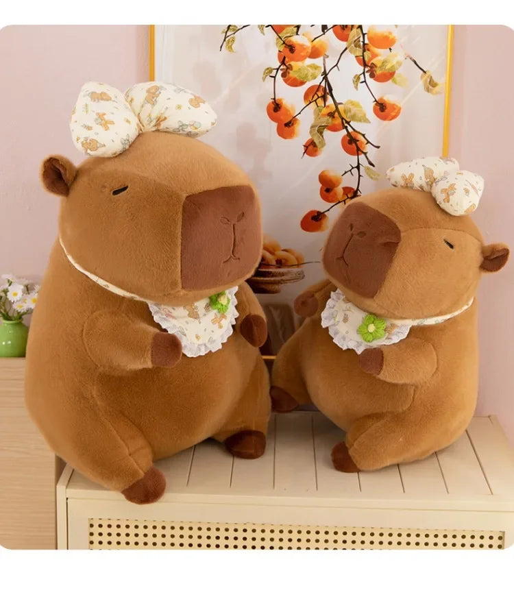 55cm Kawaii Capybara Plush Toy Cartoon with Bow Apron Stuffed Doll Large Cute Baby Gift Kids Birthday Xmas High Quality