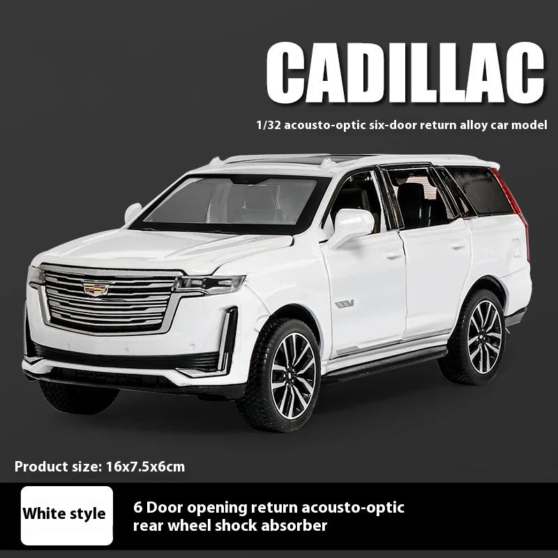 Diecast 1:32 Cadillac Escalade SUV Alloy Model Sound And Light Pull Back Toy Accessories For The Car Birthday Present For Boys