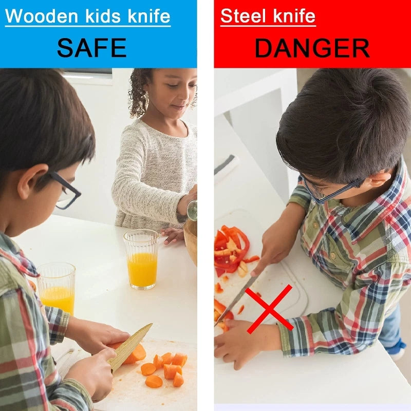 Wooden Kids Knife for Cooking Cute Fish Dinosaur Shape Kitchen Toy Vegetable Fruit Cutter Kitchen Tool Toys Wood Knife for Child