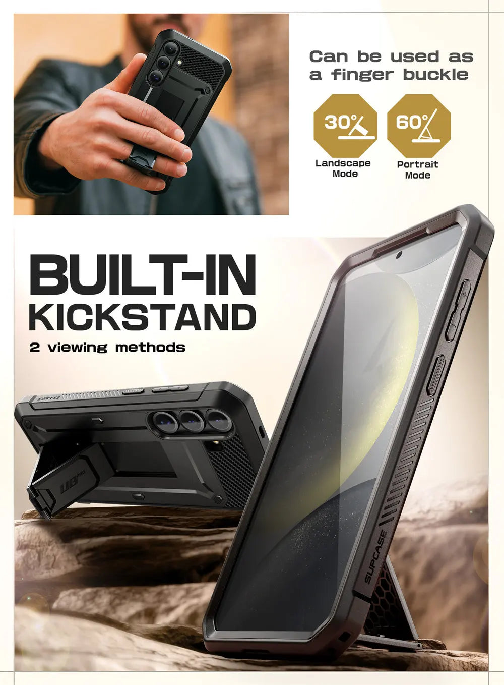 For Samsung Galaxy S25 Case UB Pro Heavy Duty Rugged Phone Case with 2 Front Frame Built-in Screen Protector & Kickstand
