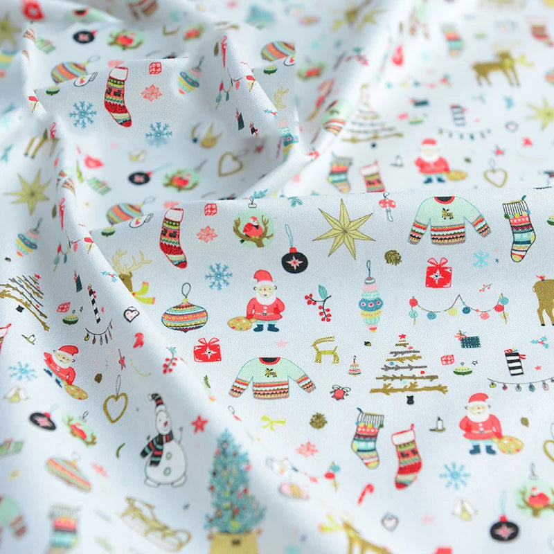 Pure Cotton Digital Printing Christmas Flower 60SManual DIY Decorate Fabric Pillow Clothes Christmas Theme Autumn and Winter New