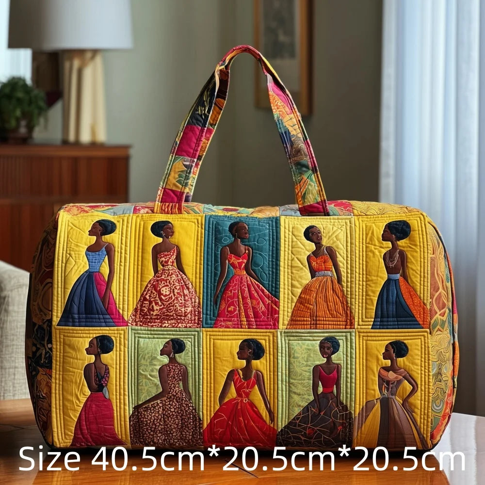 3D Quilted African Tote Bag for Women Colorful Tribal Print African Ladies Sunset Fruit Basket Gym Boho Festival Overnight Bags