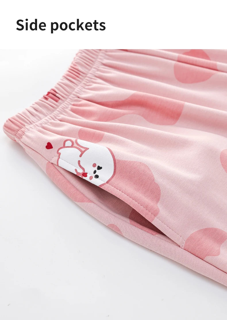 Women’s Winter 100% Cotton Pajama Set – Loose Fit, Turn-Down Collar, Long Sleeves, Cute Pink