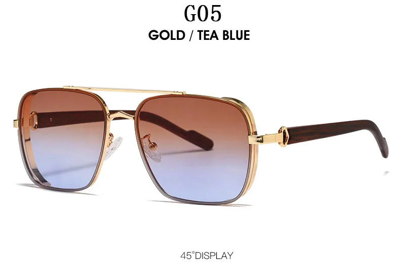 Vintage Square Wooden Frame Sunglasses With UV400 Protection