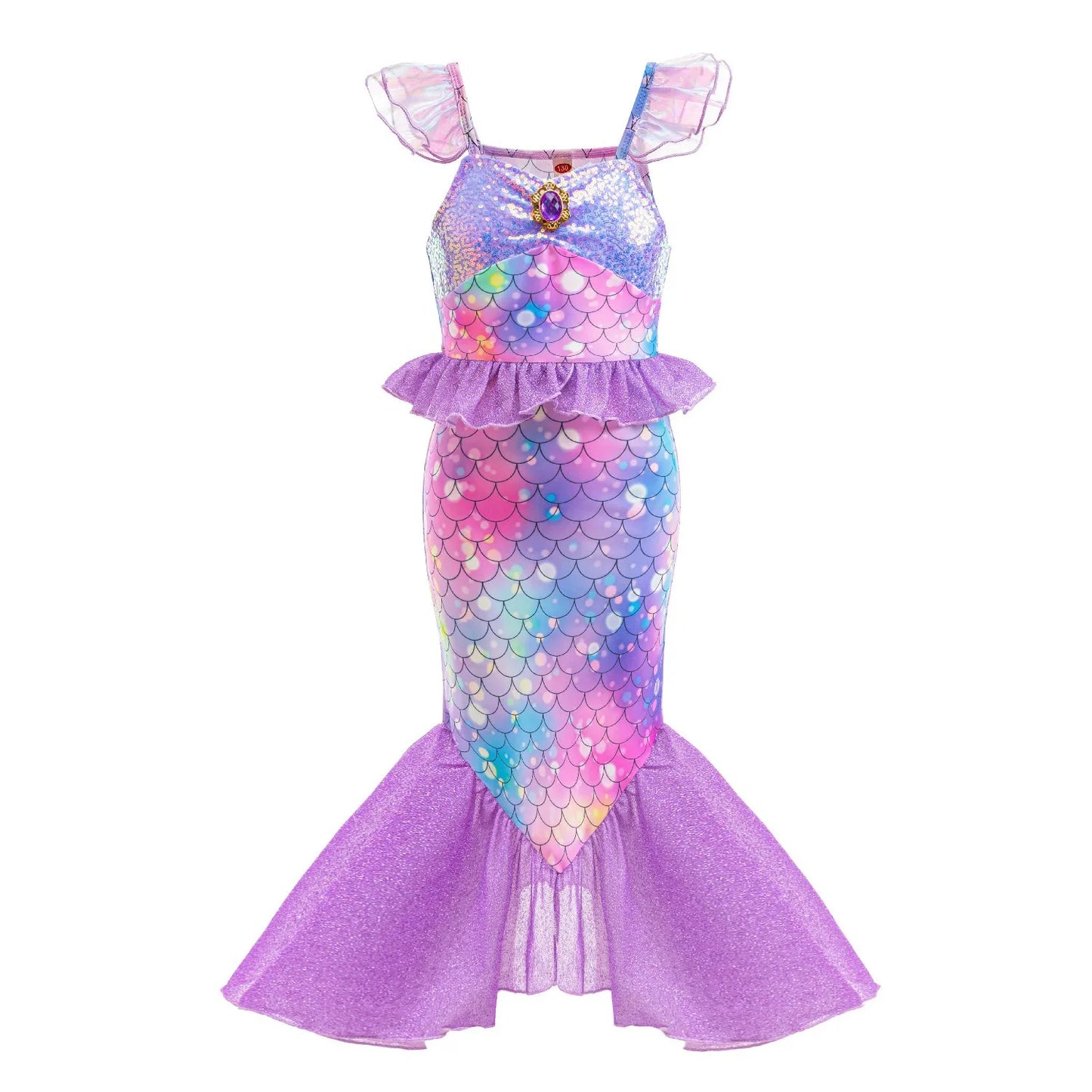 Ariel Mermaid Dress Gown Fashionable Princess Roleplay Costume for Girls