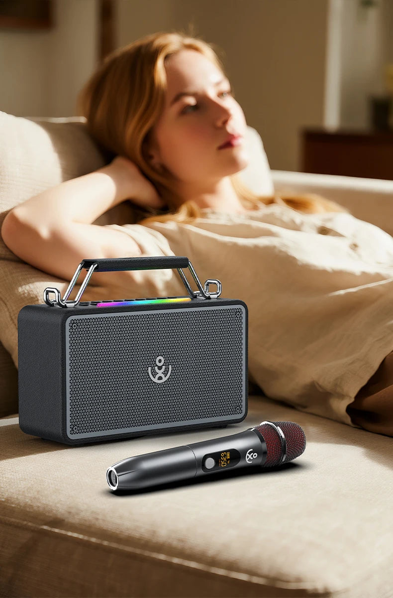 Bold Mini Portable Outdoor 80W High-Power Karaoke Speaker with 1 Microphone and Heavy Bass for Parties and Camping