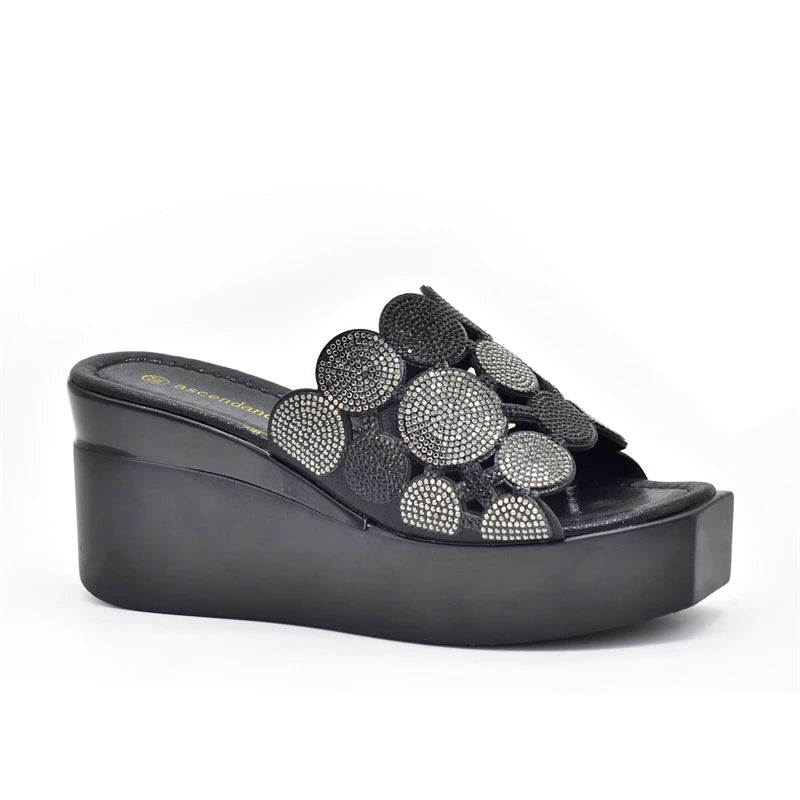 Women Bling High Heel Pumps Ladies Wedding Shoes with Rhinestone Wedges Slides Party Sandals Platform Slipper Peep Toe Shoes