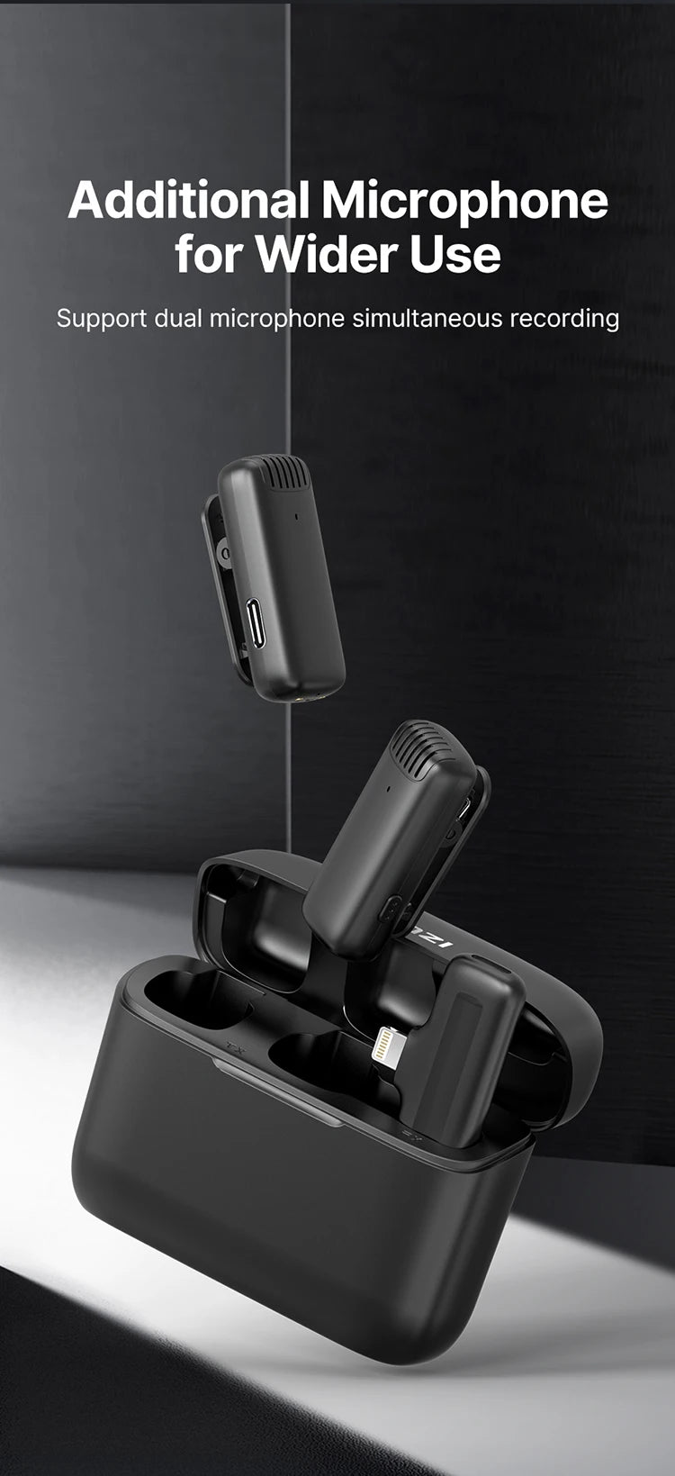 Wireless Lavalier Microphone Dual Mic Plug & Play for iPhone Android Live Recording