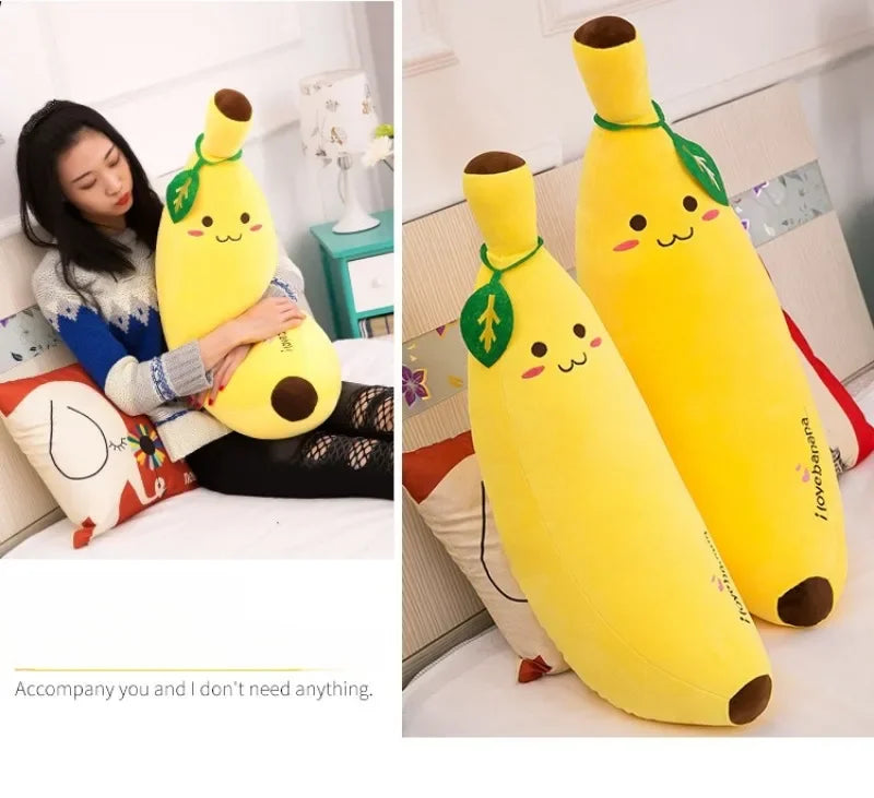 Cute Long Strip Banana Stuffed Body Pillow Cartoon Expression Plush Cushion Sofa Bedroom Bananas Throw Pillow Home Decoration