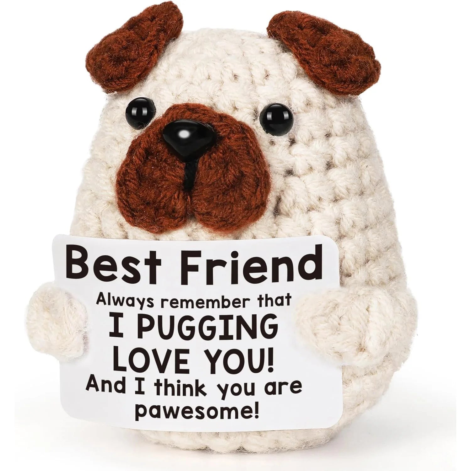 3 Pcs Funny Crochet Positive Energy Puppy With Card Desktop Ornament Handmade Knitted Emotional Support Dog doll Home Room Decoration