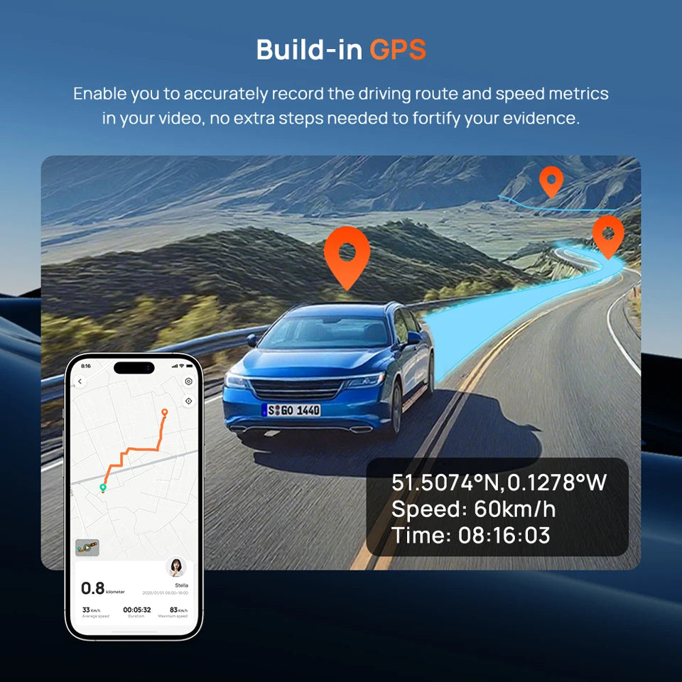 T800E 3‑Channel Dash Cam 4K Front + 1080P Rear & Interior Car DVR – HDR, GPS, WiFi 6, Voice Control, Supercapacitor