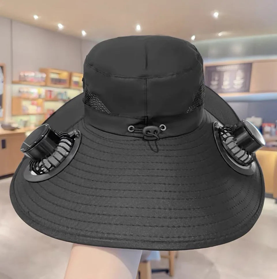 Solar Fan Sun Hat With Dual Fans And USB Charging