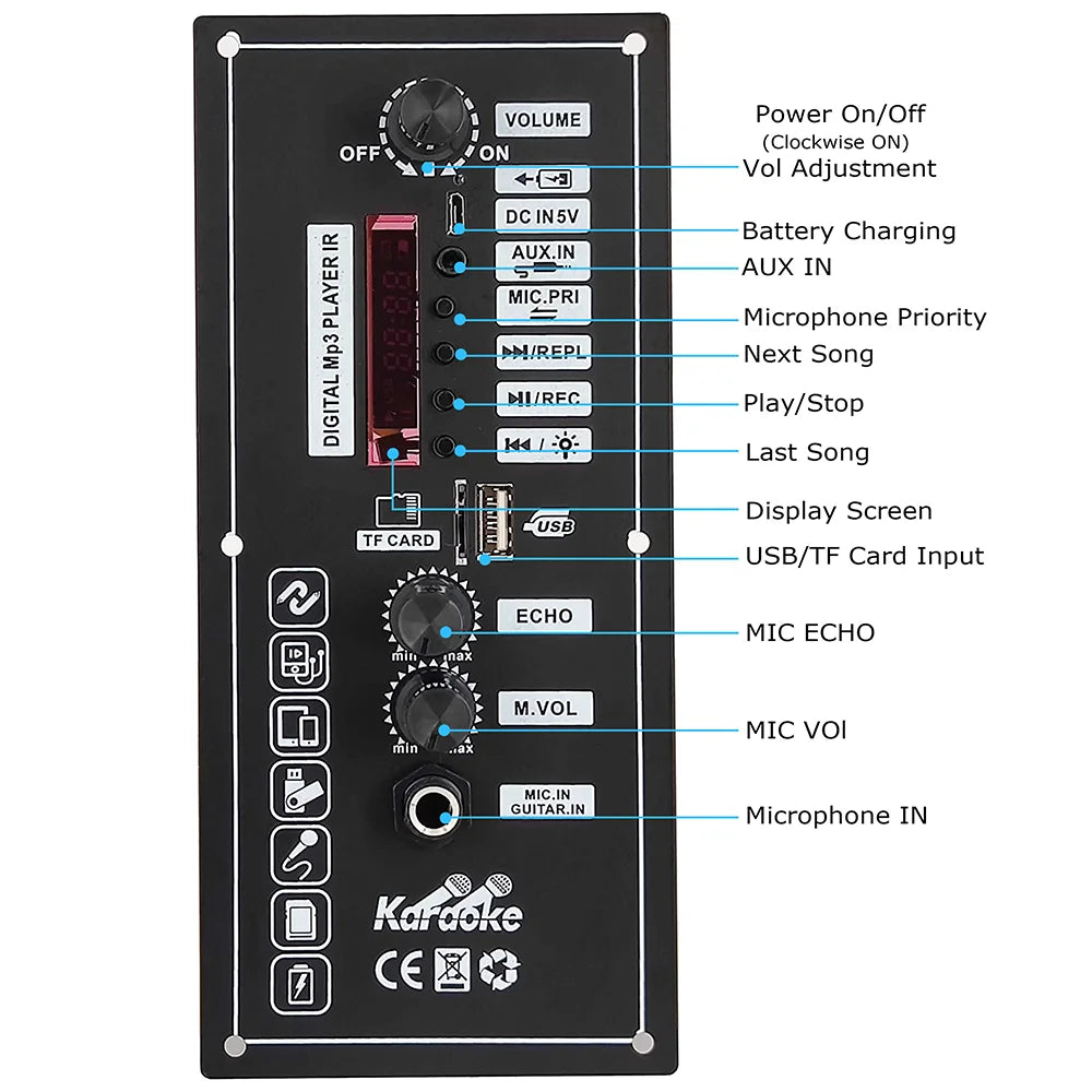 30W Bluetooth 5.0 Amplifier Board with USB TF Card MP3 Decoder and Remote Control