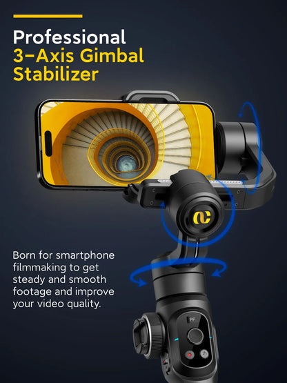 Gimbal Stabilizer for Smartphone Professional Industry-Standard 3-Axis Phone Gimbal with Extendable Rod