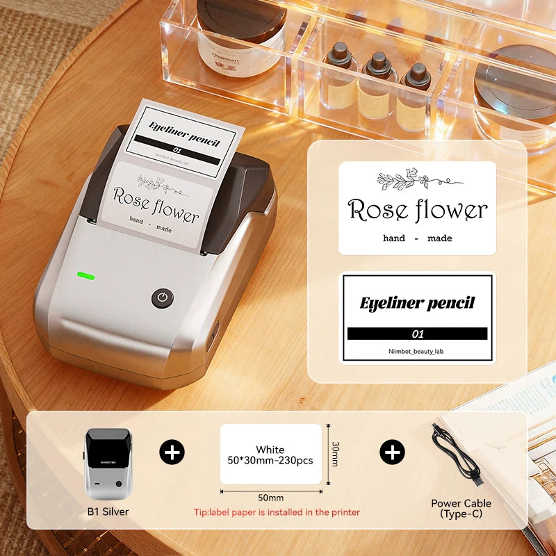 B1 Portable Thermal Label Printer 2 Inch, Bluetooth Mini Sticker Maker, Wireless Inkless Label Printer for Smartphone & PC