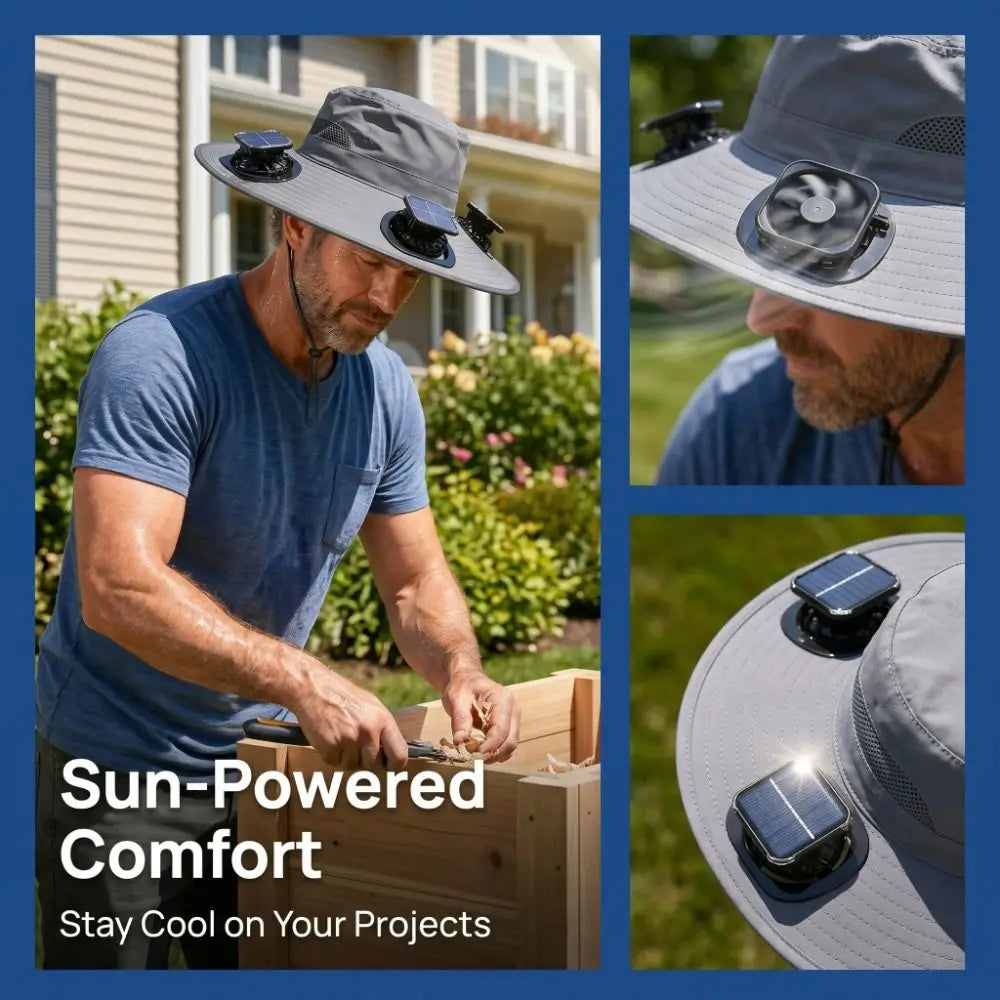 Three Fan Solar Cooling Sun Hat With USB Charging