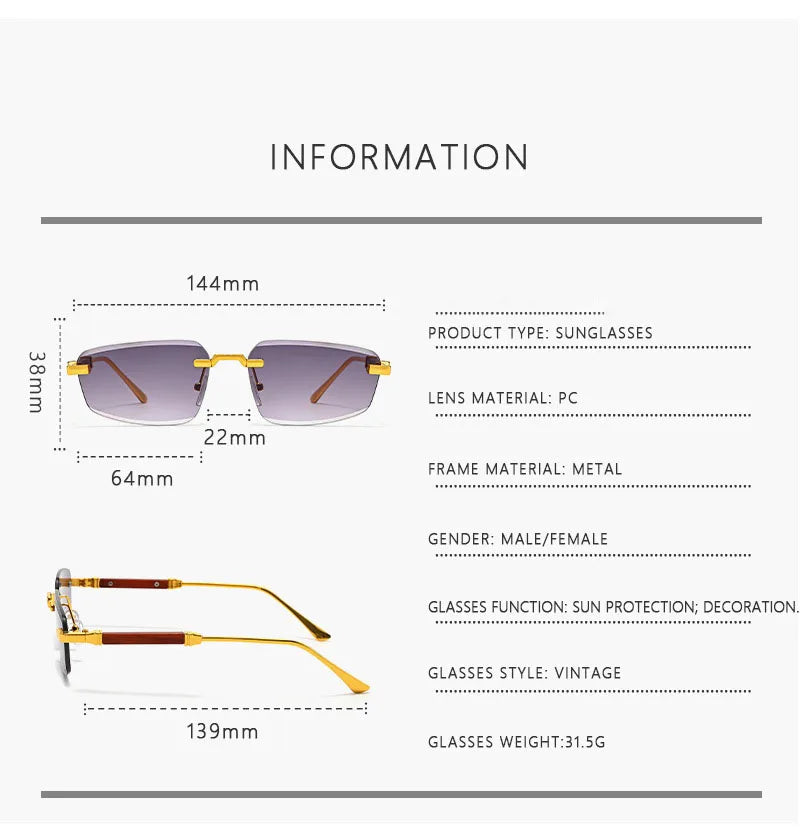 Rimless Wooden Sunglasses With UV400 Protection