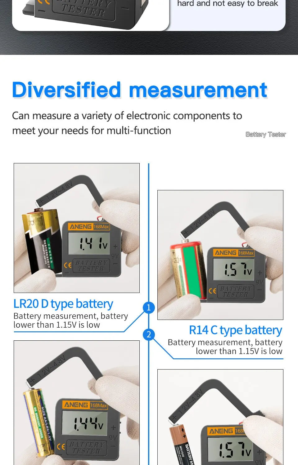 Max Digital Lithium Battery Tester Capacity Universal Test Checkered Load Analyzer Display Check AAA AA Button Cell