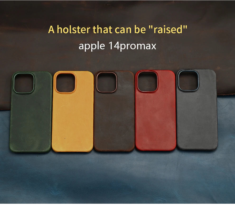Retro Cowhide Phone Case for iPhone 16 15 14 Pro Max 16Pro 14Pro 15Pro Luxury Crazy Horse Genuine PULL-UP Leather Back Cover