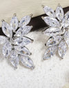 Leaf Cubic Zircon Stud Earrings for Women Shinny Sliver Color Crystal Flower Earring