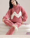 Women’s Winter Flannel Pajama Set – Warm Coral Fleece Loungewear with Cute Bunny Design