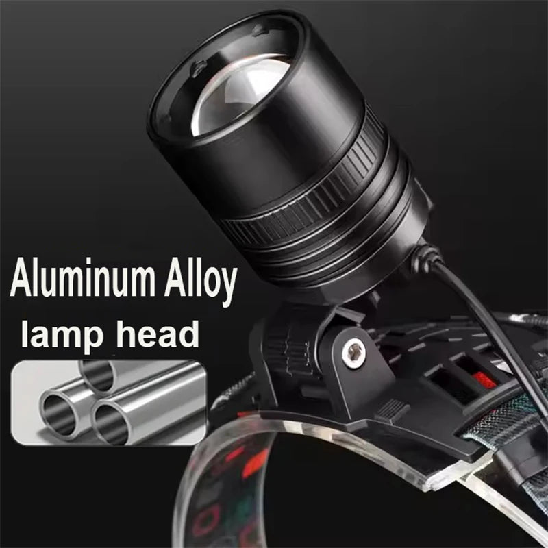 Powerful Rechargeable LED Headlamp With Zoom And Adjustable Head Light