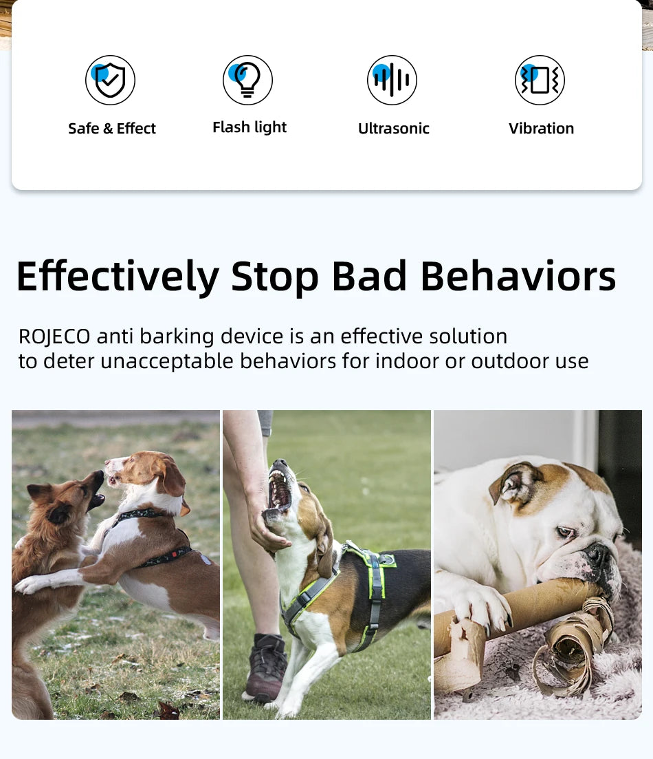 2 In 1 Training & Anti Barking Device Ultrasonic Dog Repeller With Flashlight Stop Attack Rechargeable Anti Dog Bark Deterrent