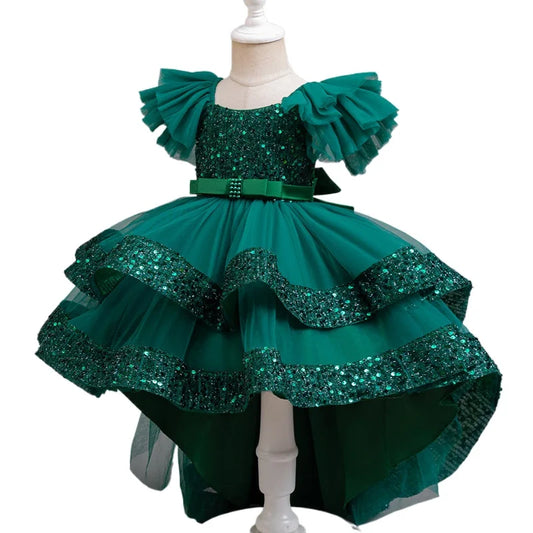 Sparkling Sequin Evening Princess Gown with Train